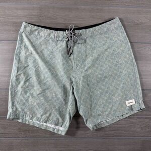 Rhythm Mens Geometric Tile Print Board Shorts Blue Cream Size 36 Swim Trunks